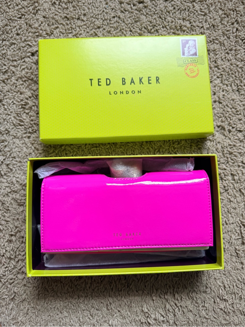 Ted Baker Hot Pink Patent Leather Long Wallet